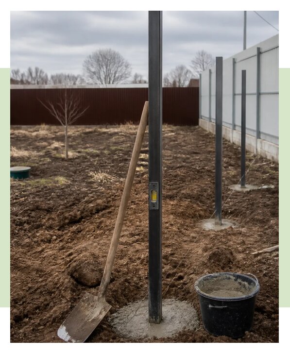 Монтаж металлических столбов для забора под ключ в Дзержинске